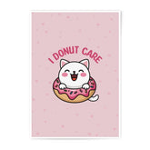 Funny Cat Photographic Print, I Donut Care, Cute Kitten, Kawaii Illustration, Pink Heart Decor, Whimsical Wall Art, Gift for Cat Lover - Tawshia